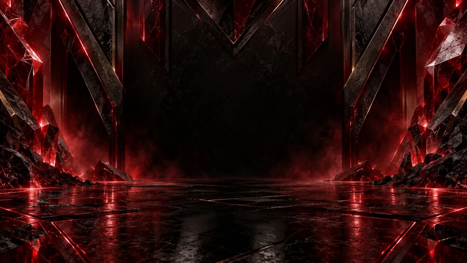 Vermogen red crystal brand artwork. Placeholder, not gameplay.